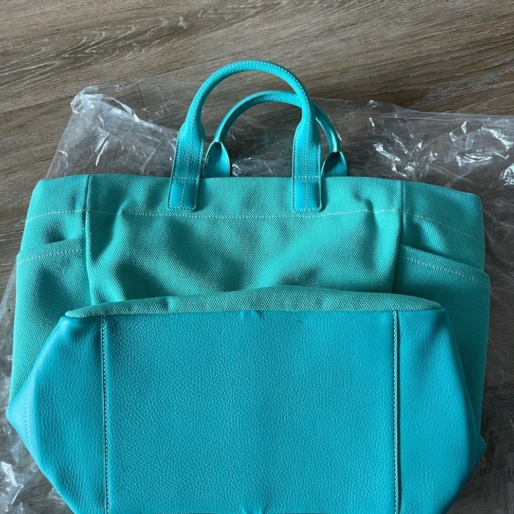 NWOT Tiffany Canvas Tote Bag w/ Leather Trim - Picture 6 of 11